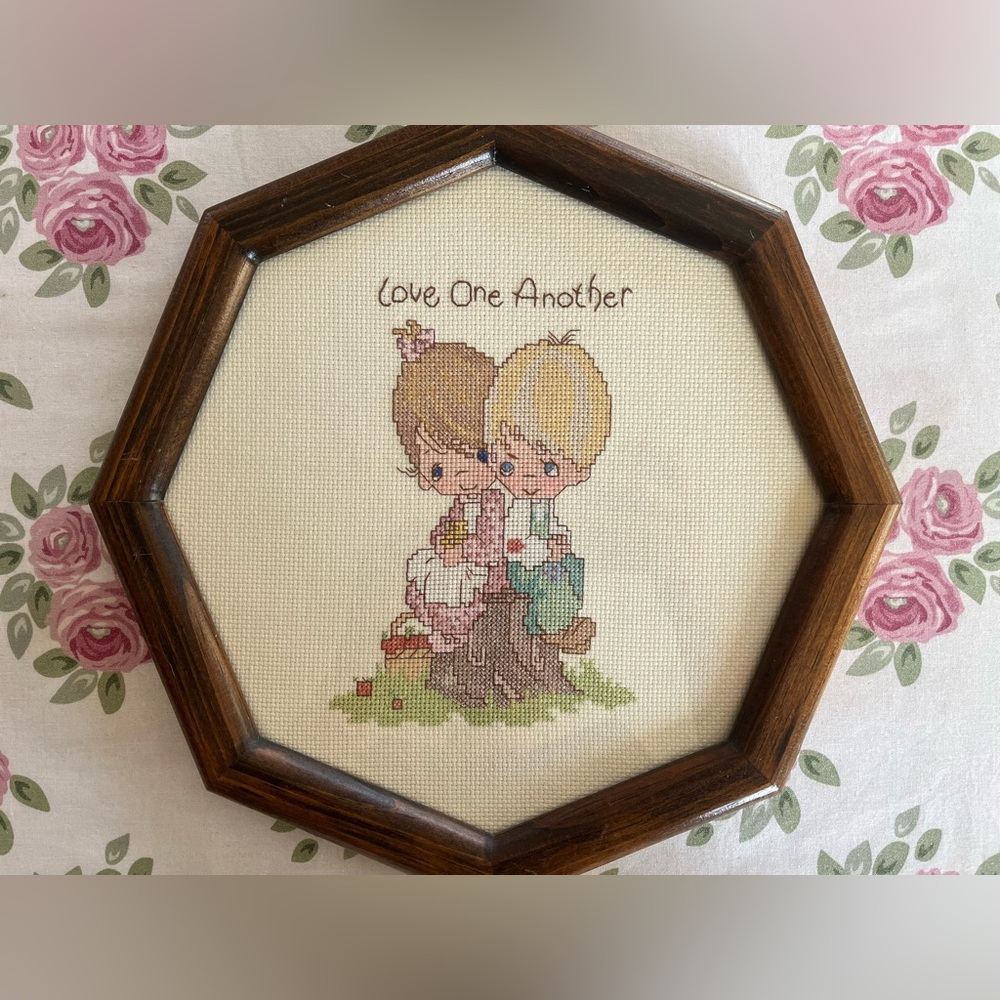 VINTAGE Cottagecore Handmade Cross Stitch Framed Art Kid’s Decor Classroom Art